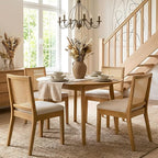 HNY Farmhouse Rattan Dining Chairs Set of 4, Mid Century Modern Kitchen & Dining Room Chairs, Cane Upholstered Kitchen Side Chair with Natural Hardwood Frame, Beige