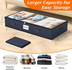SpaceWhisper 90L Under Bed Storage Containers, 2-Pack Storage Bins with Clear Top, Foldable Closet Organizers and Storage with Label Holder for Clothing, Blankets, Comforter & Pillows(Blue)