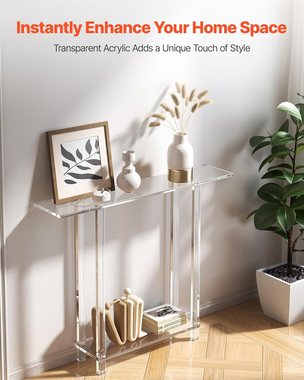 VEVOR Acrylic Narrow Console Table for Entryway, Clear Skinny Entry Side Tabl...