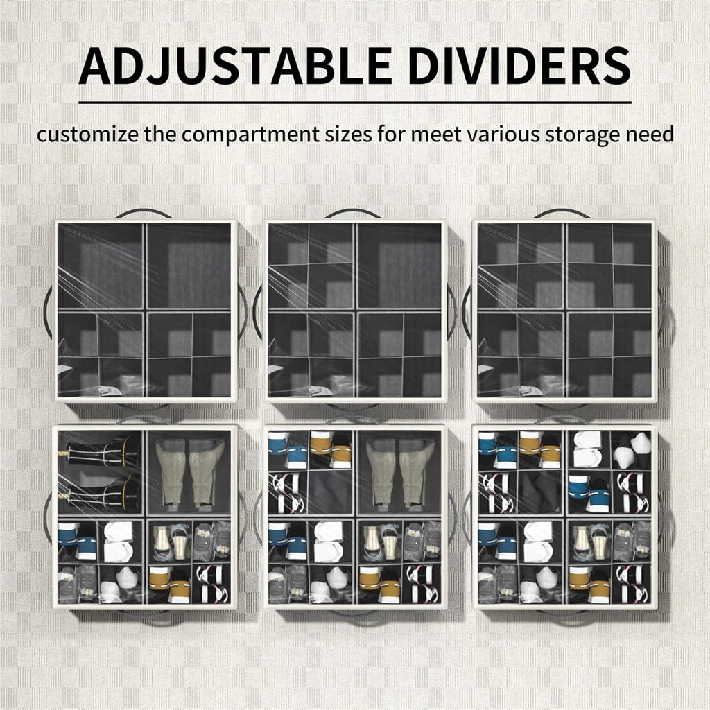 Aokeyee Shoe Organizer for Closet,2 Pack Foldable Shoe Storage Organizer Box Bin with Adjustable Dividers and Clear Cover, Fits up to 16-32 Pairs