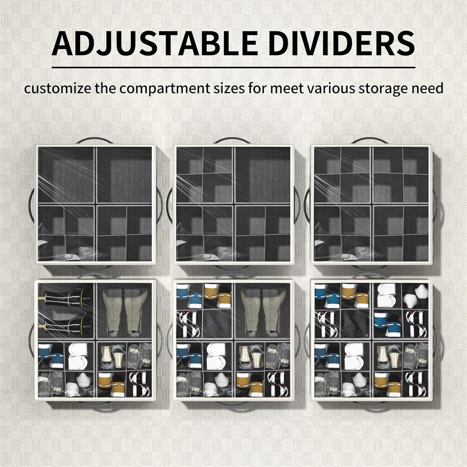 Aokeyee Shoe Organizer for Closet,2 Pack Foldable Shoe Storage Organizer Box Bin with Adjustable Dividers and Clear Cover, Fits up to 16-32 Pairs