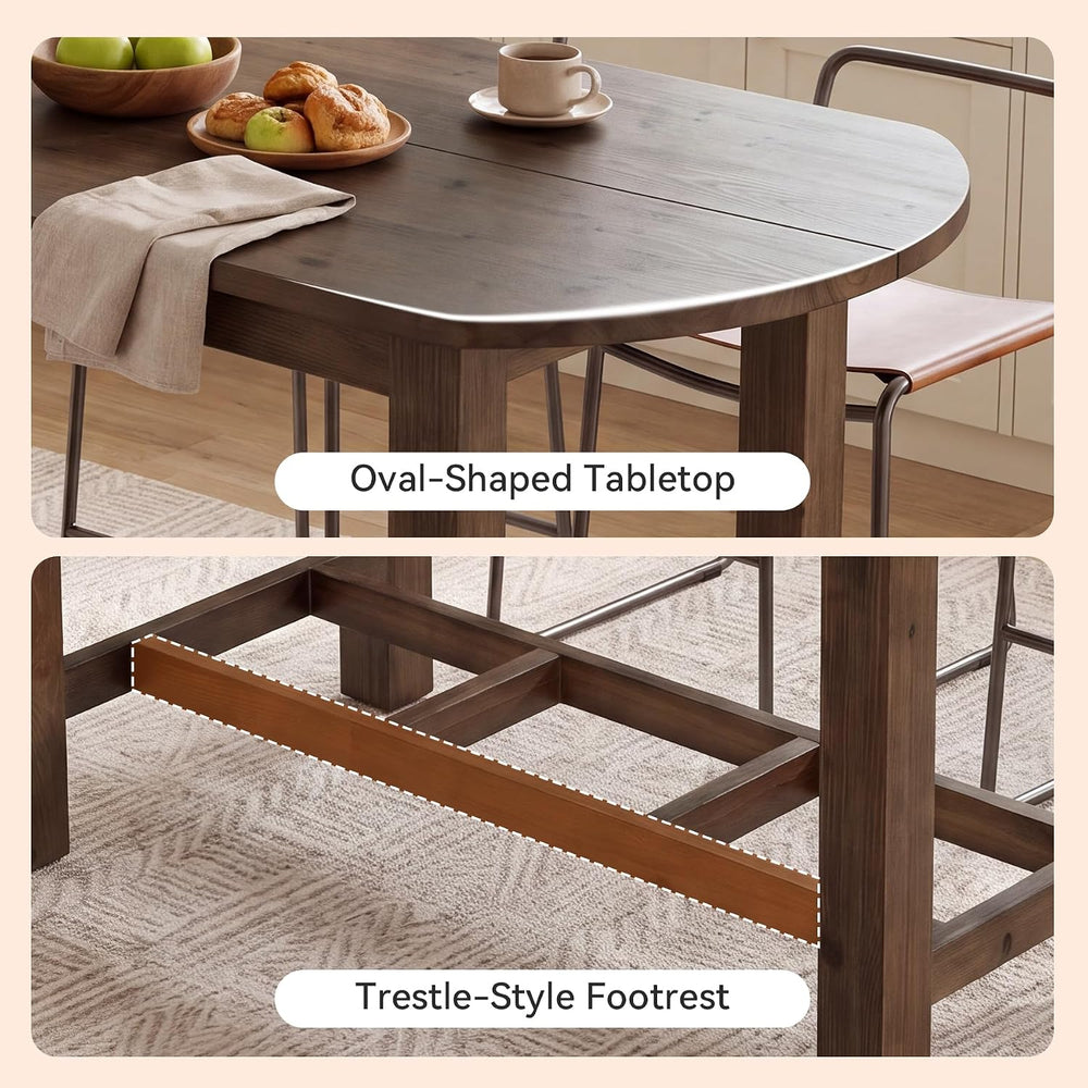 63" Solid Wood Kitchen Island, Island Table with Oval Tabletop | Farmhou...