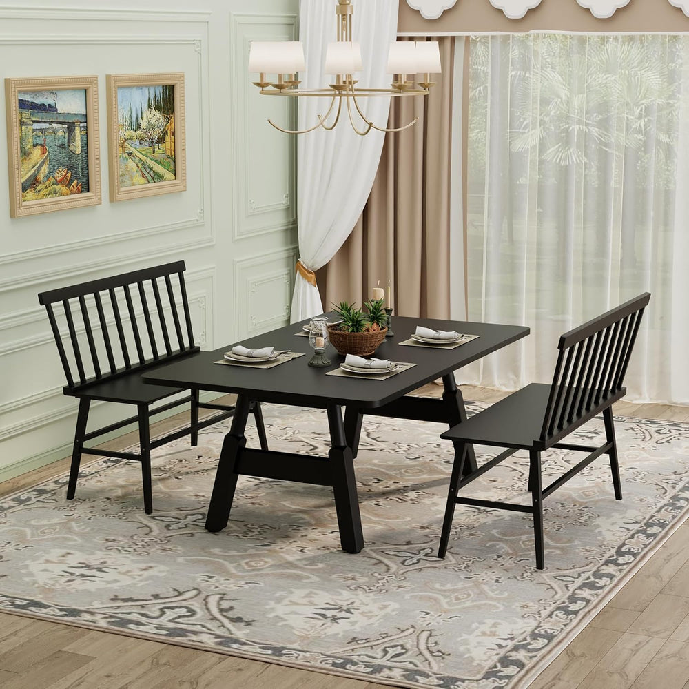 APRTAT Bamboo Entryway Bench, Dining Bench with Spindle Back (Black) | Natura...
