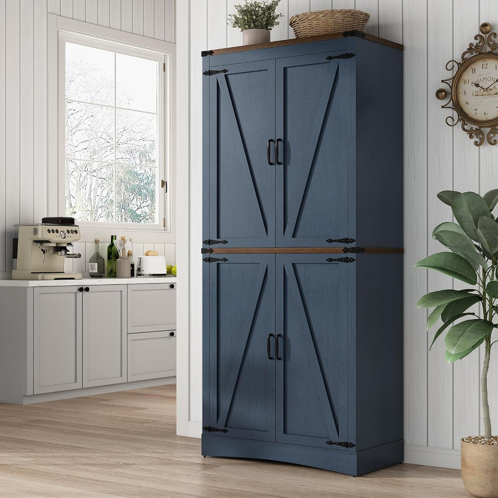 71in Farmhouse Kitchen Pantry Cabinet,Tall Storage Cabinet with 4 Doors and A...