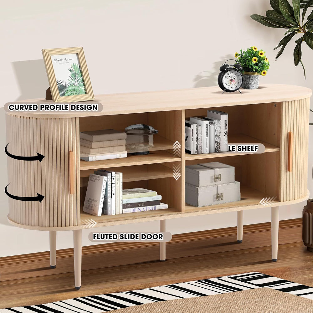 Grepatio 55" Sideboard Buffet Cabinet with Fluted Slide Doors, Tambour S...