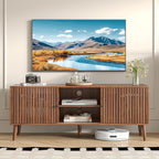Mid Century Modern TV Stand for Televisions up to 60 Inches, with Sliding Doors and Storage, Television Stands, TV Consoles, Media Consoles for Living Room(Walnut-51.2inch)