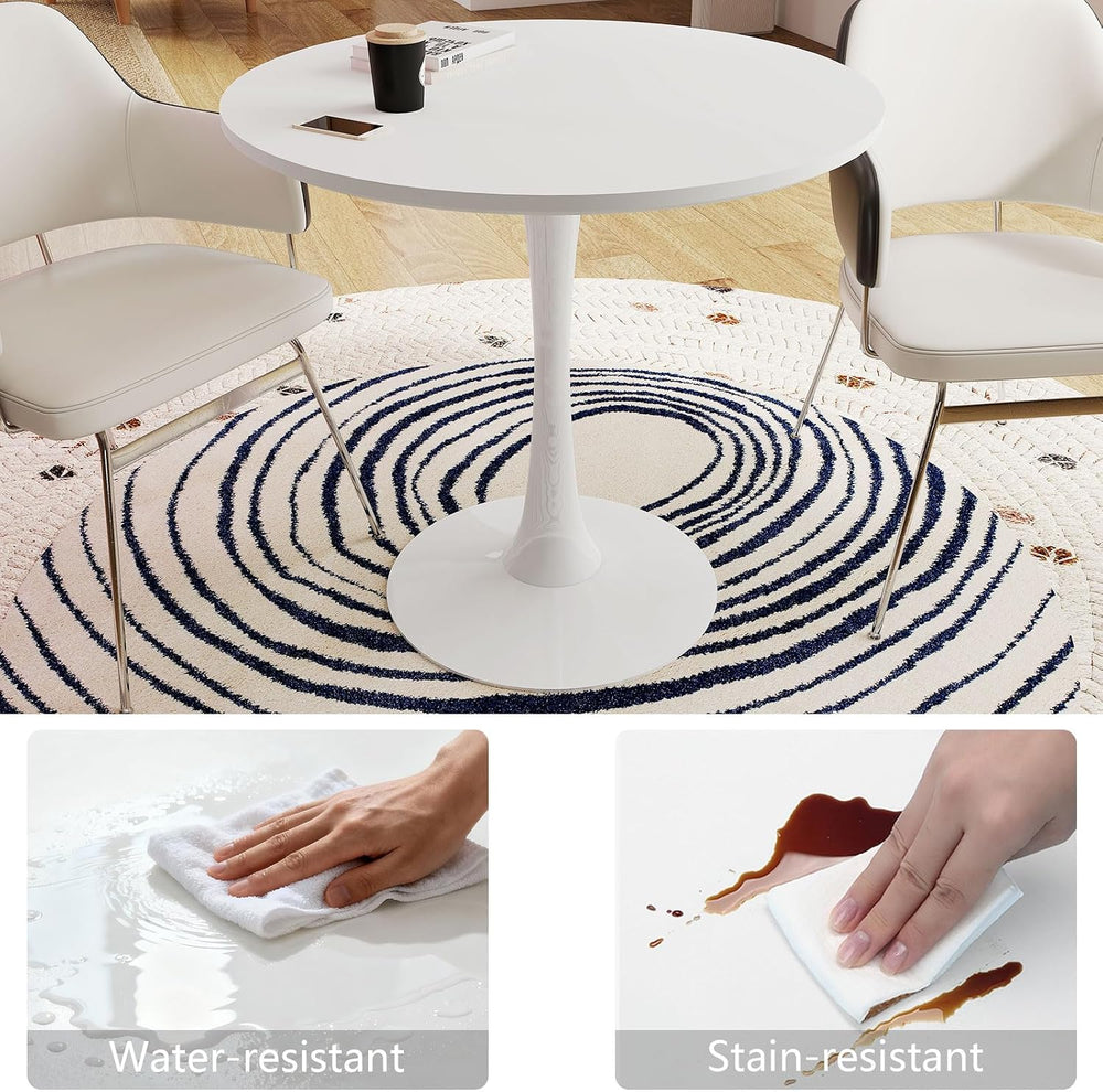 27.5" White Round Dining Table, MDF Top with Metal Pedestal Base, Modern...