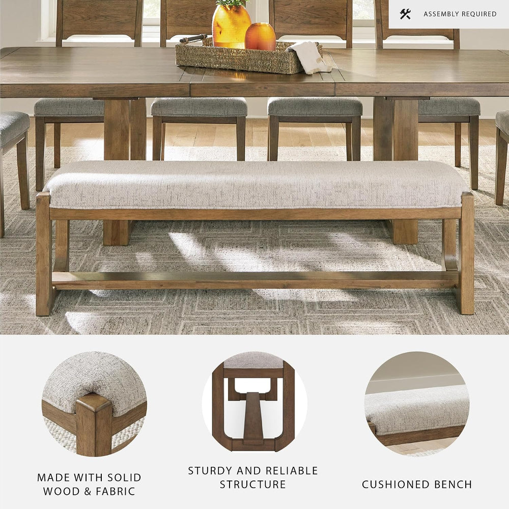 Signature Design by Ashley Cabalynn Farmhouse Upholstered Dining Bench, Foam ...