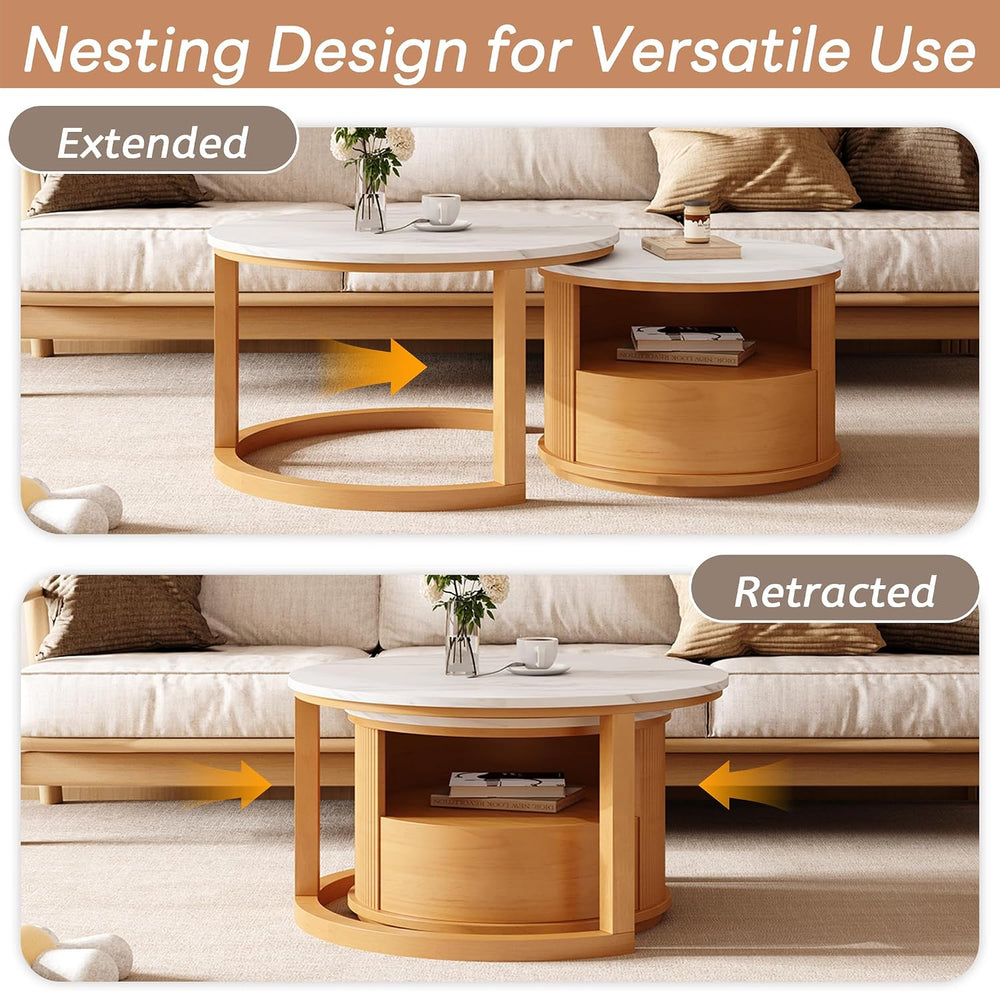 28" Marble Veneer MDF Nesting End Table, Nesting End Tables with Tiered ...