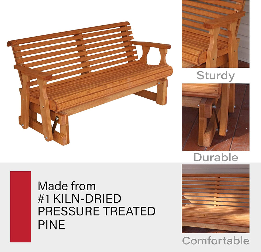 Amish Heavy Duty 800 Lb Roll Back Pressure Treated Porch Glider (4 Foot, Ceda...
