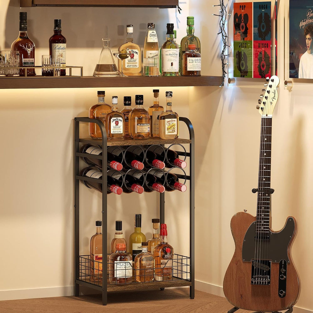 3-Tier Wine Rack Freestanding Floor Cabinet Corner Bar Cabinet Bar Cart,12 In...