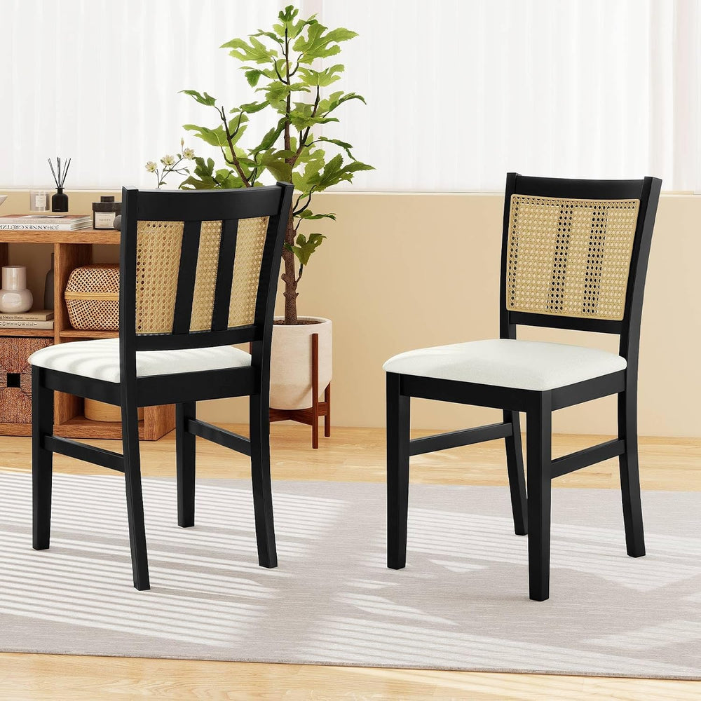 Giantex Rattan Dining Chairs Set of 2, Farmhouse Fabric Upholstered Kitchen C...