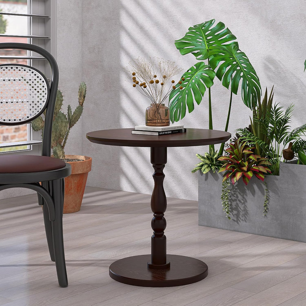 Round Side Table with Pedestal Base, 23.22" Wooden End Table, Coffee Tab...