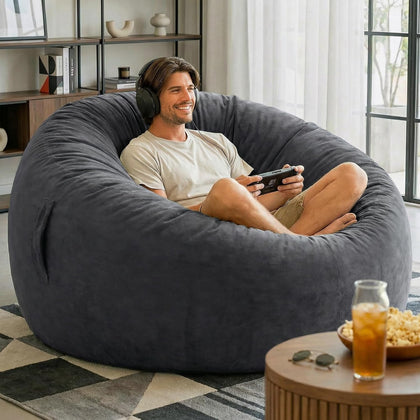 Codi 4 FT Bean Bag Chairs for Adults, Large Beanbag with Filler, Grey | Premium shredded foam fill, Machine washable cover, Built-in zipper, Reinforced seams, Ideal for gaming