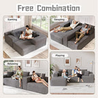 Cloud Sectional Couch, 104”L-Shape Oversized Sofa with Right Chaise Lounge, Modular Sleeper Couch with Pillows & Deep Seat, Rain Drop Velvet Fabric Compressed Sofa for Living Room, Light Gray