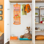 Libeder Mesh Hanging Storage Space Saver Bags Organizer,Foldable Storage Organizer 3 Compartments Toy Storage Basket for Kids Room Bathroom 2 Sets Orange