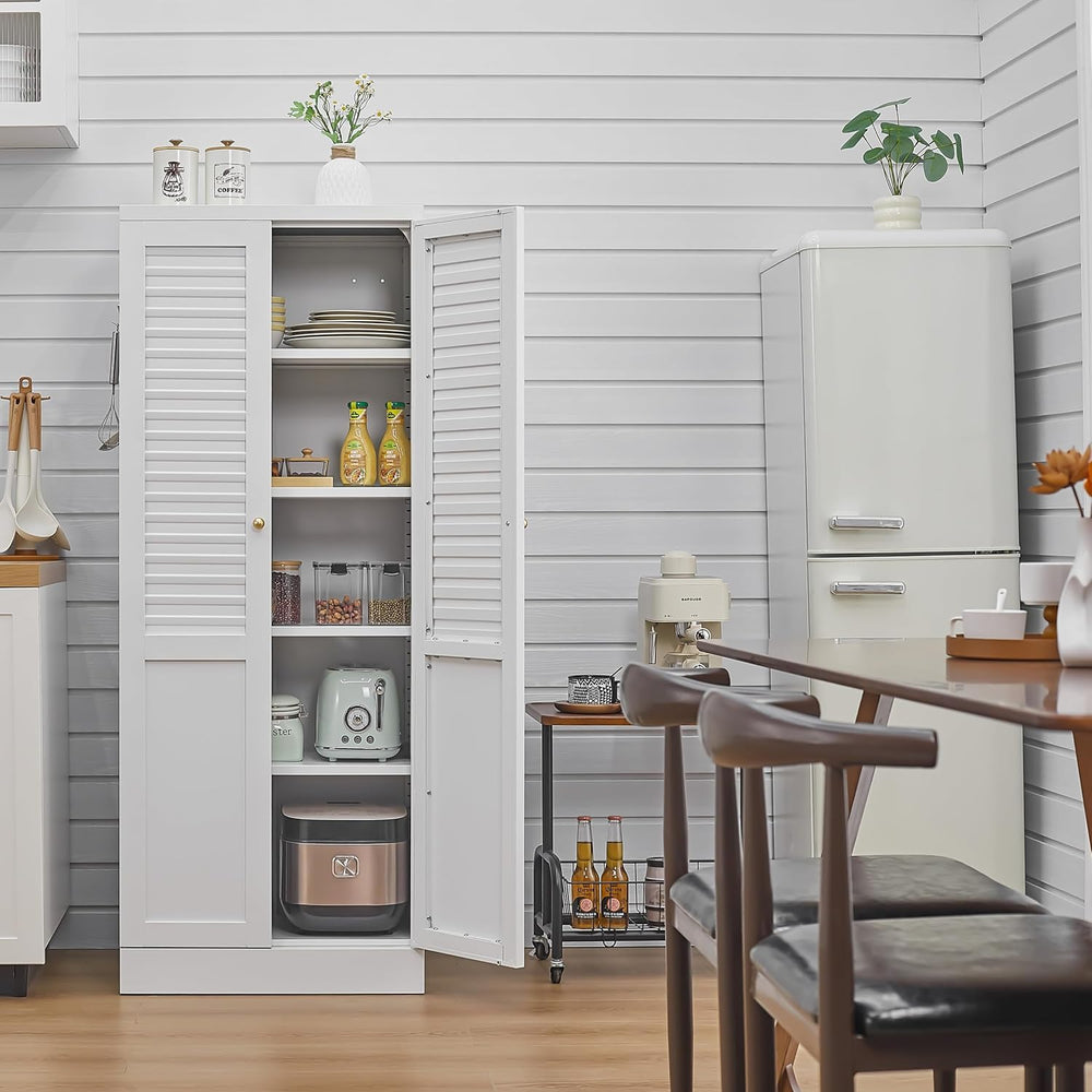 Metal Pantry Cabinet, Freestanding Kitchen Storage Cabinet with Doors and 4 A...