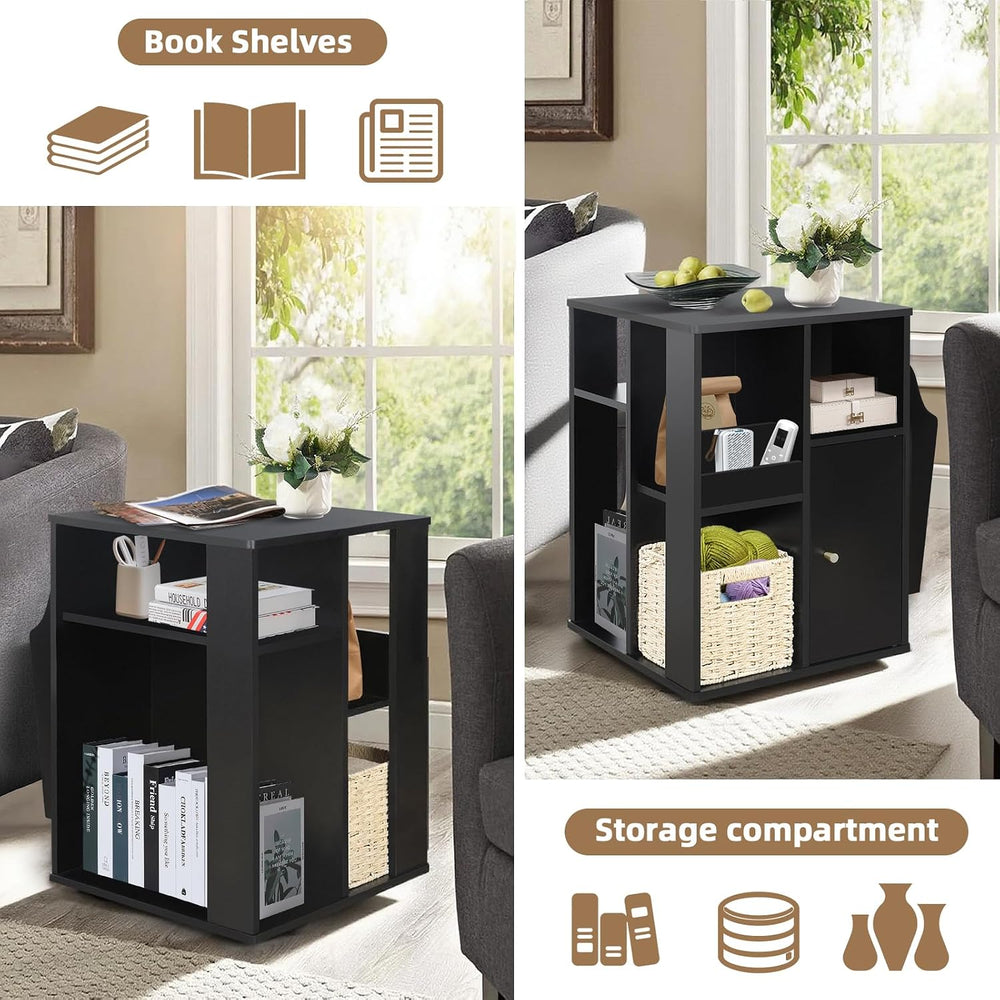 TooCust Rotating End Table with Storage, Square Rotating Side Table Living Ro...