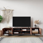 Mid Century Modern TV Stand – 86.6" Walnut Console for 65–85 Inch TVs, 4 Cabinet Doors with 6 Storage Compartments & Cable Management, Stylish Living Room Media Center(Walnut, 86.6")