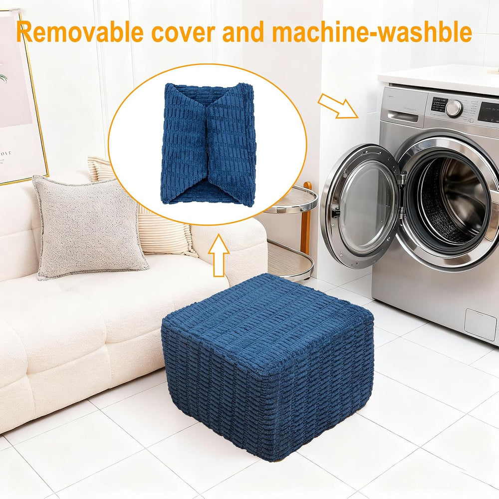 Round Plush Ottoman Pouf Stuffed– Fluffy Ottoman Foot Rest with Modern Foam F...