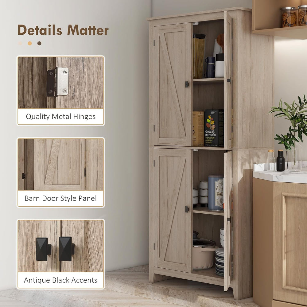 31.5" D*15.75" W*71.75" H Natural Wood Kitchen Pantry with 2 S...