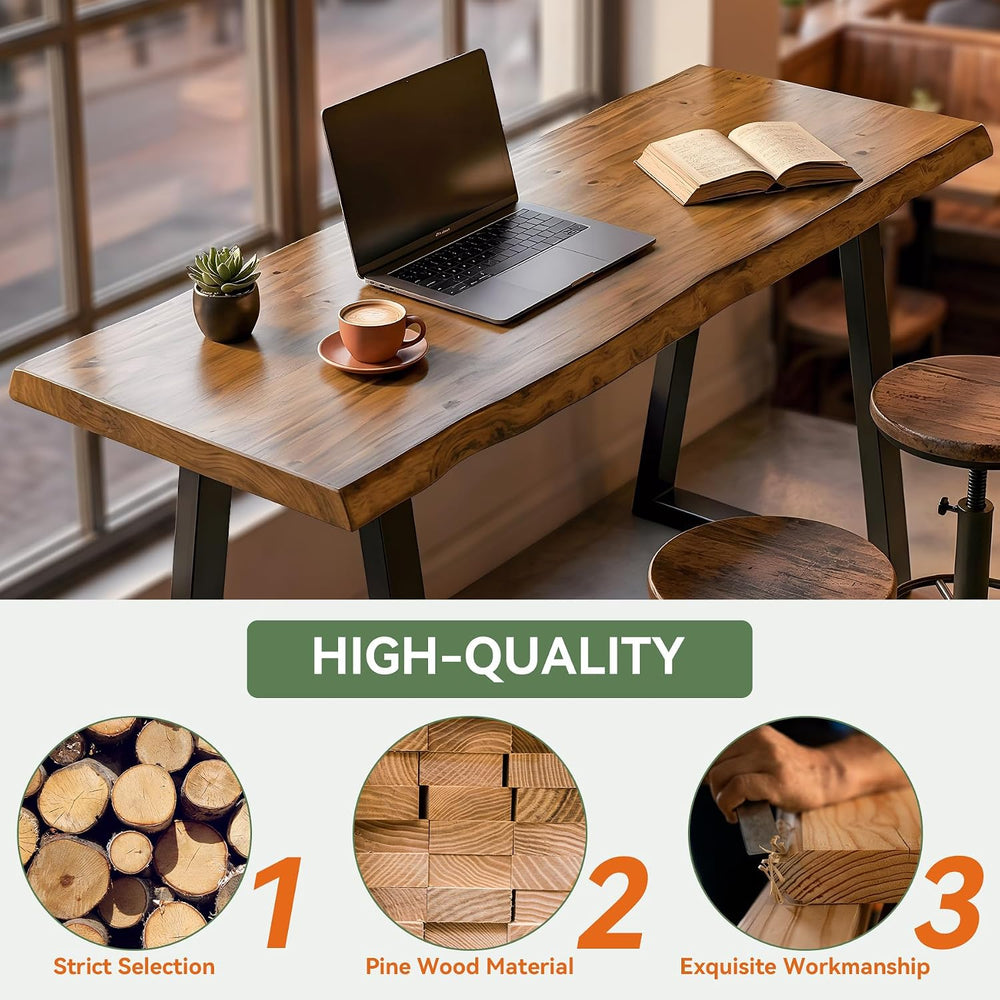 63” Solid Wood Bar Table, Commercial Grade Counter Height Table with Metal Le...
