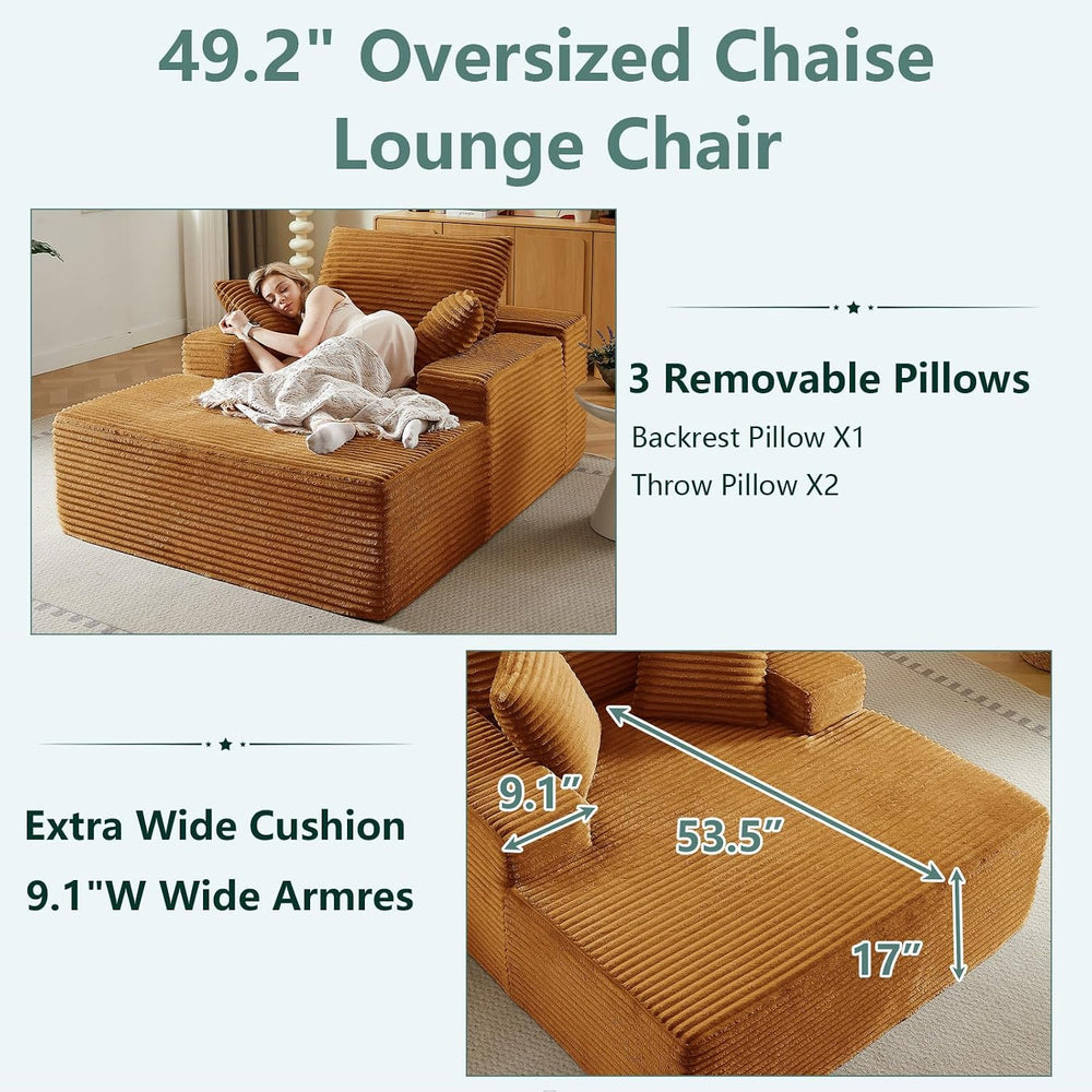 LUCKHAO 50" Oversized Chaise Lounge Chair Indoor,Corduroy Reading Chair ...