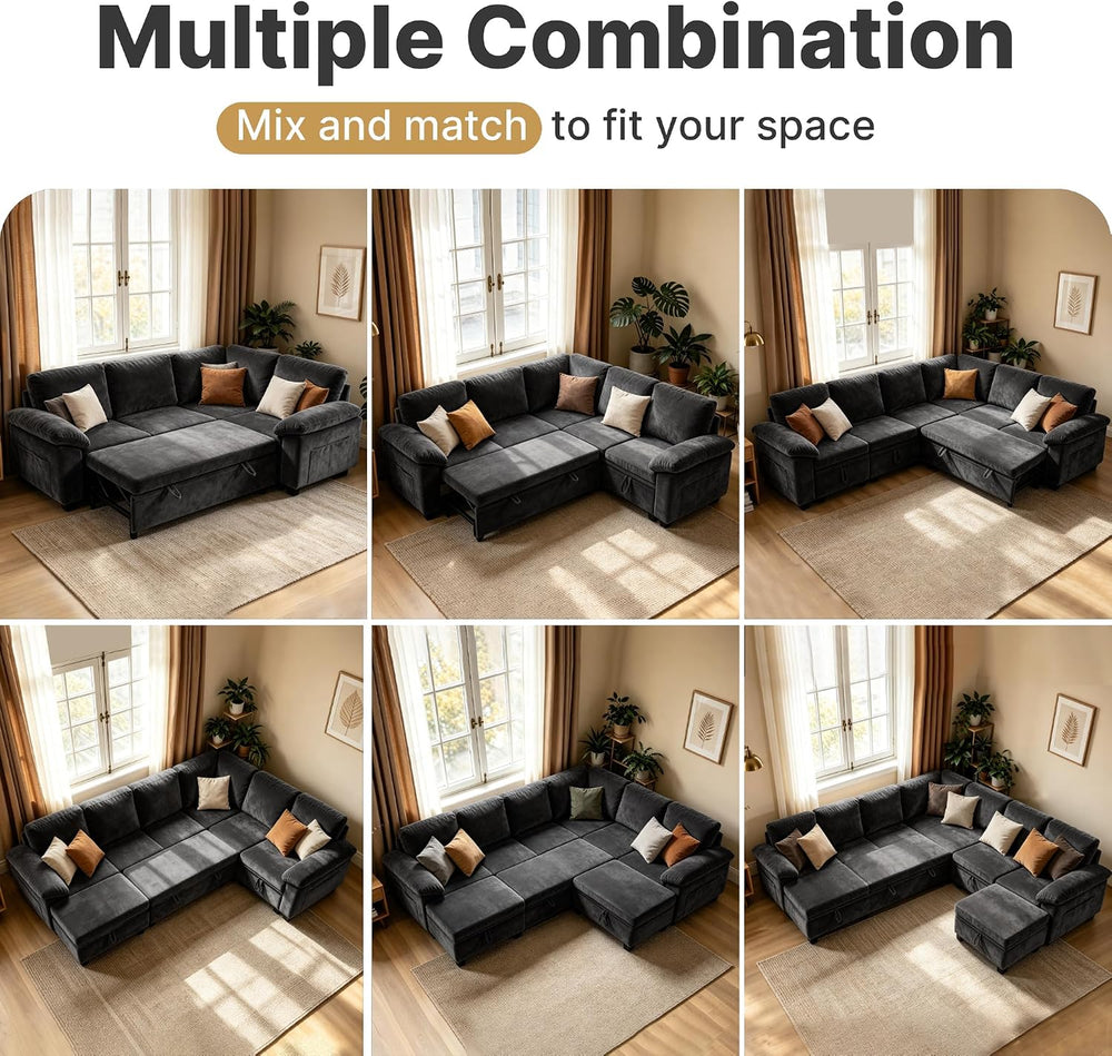 Oversized Sectional Sleeper Couch, 9 Seat Modular Sofa Pull-Out Storage Bed |...