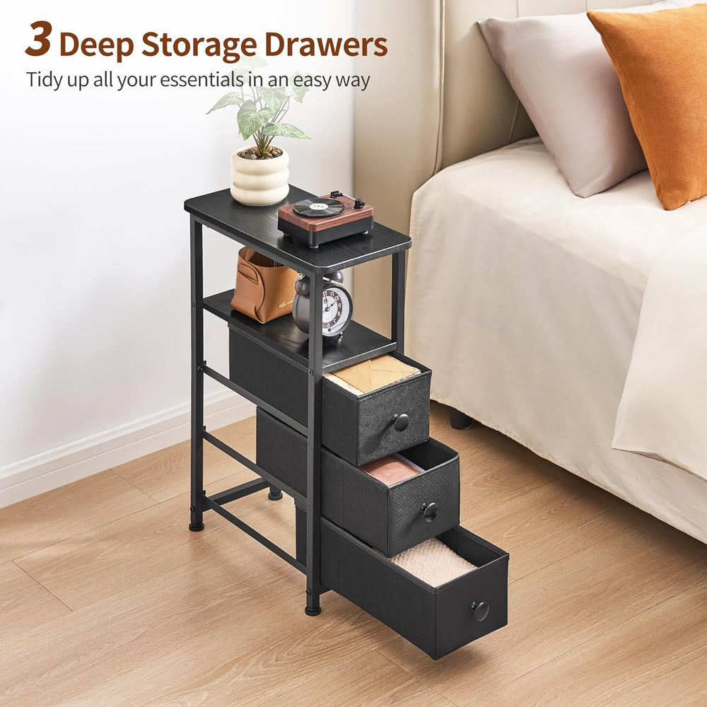 DALEMHOME End Table, Narrow Side Table with 3 Fabric Drawers, Slim Nightstand...