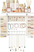 Emfogo Jewelry Organizer Hanging Wall Mounted Jewelry Holder, 5-in-1 Large Capacity Necklace Organizer Wall Hanging Jewelry Display for Ring, Necklaces, Bracelets, Earrings (White)