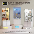 Lvifur 71” Glass Display Cabinet with Lights and Human Body Sensor - White | Pop-Up 4mm Tempered Glass Door; Safety Lockable Keys; Adjustable Lights; 6 feet Tall; Ample Storage Space; Durable Material