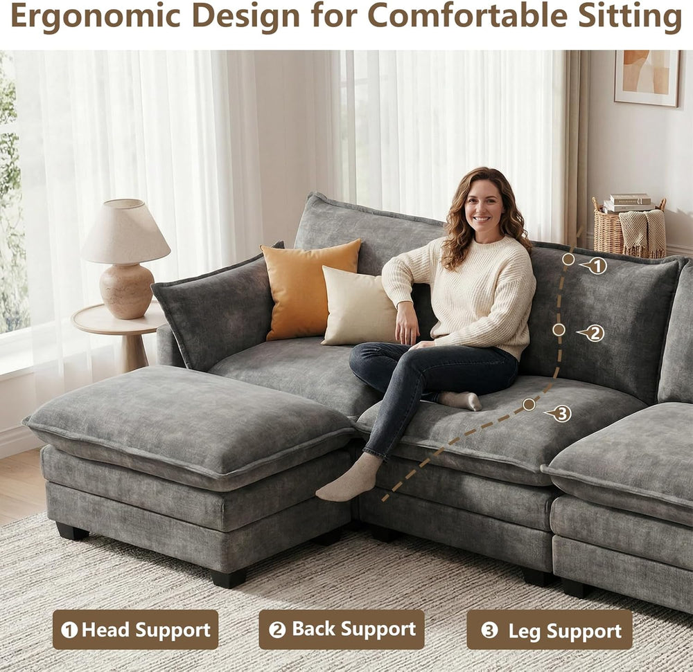 Modular Sectional Couch for Living Room, U Shaped Comfy Sofa | Comfortable Fo...