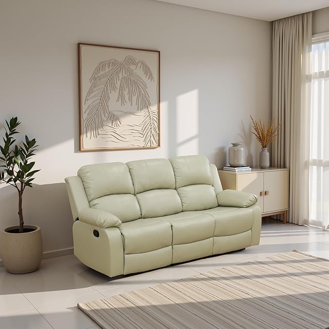 Recliner Sofa Set Couches for Living Room Chair Recycled Leather Fabric Living Room Furniture Sets, Adjusted Loveseat Reclining Couch Furniture Sofa Set for Theater Seating, 3-Seater, Beige
