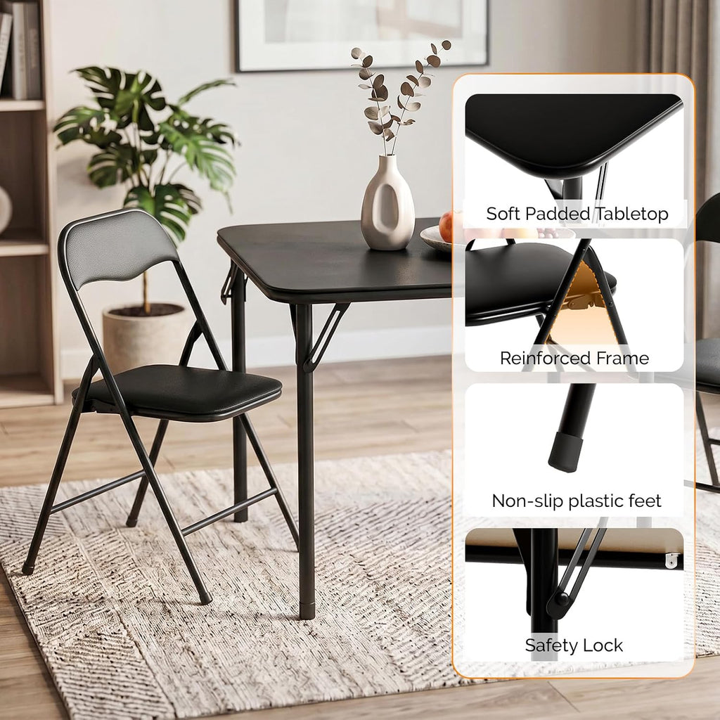 VINGLI 5-Piece Padded Folding Card Table and Chairs Set, Black