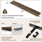 RICHFOCUS 48Inch Floating Shelves for Wall 1 Pack Shelves for Bedroom|Kitchen|Bathroom Wall Mounted Rustic Wood Floating Shelf with Invisible Brackets for Books|Storage|Decor, Rustic Brown