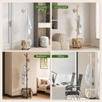 Coat Rack Freestanding Coat Stand with Basket 6 Hooks Wheels,Gold | Metal Coat Rack Stand Coat Tree for Home Entryway Bedroom Living Room Office Corner Modern Organizer for Scarf Jacket Hat Bag