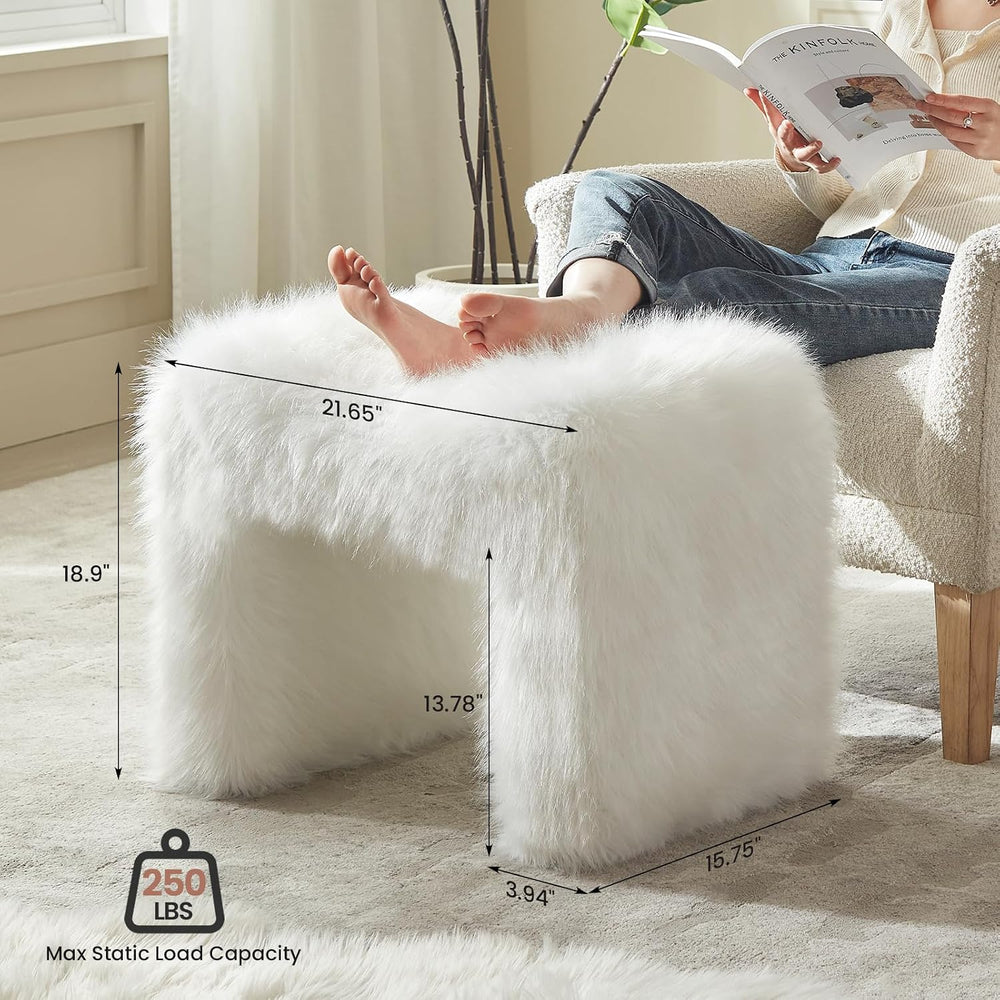 Vanity Stool Chair Small Footstool Ottoman Faux Fur Seating Backless Modern F...