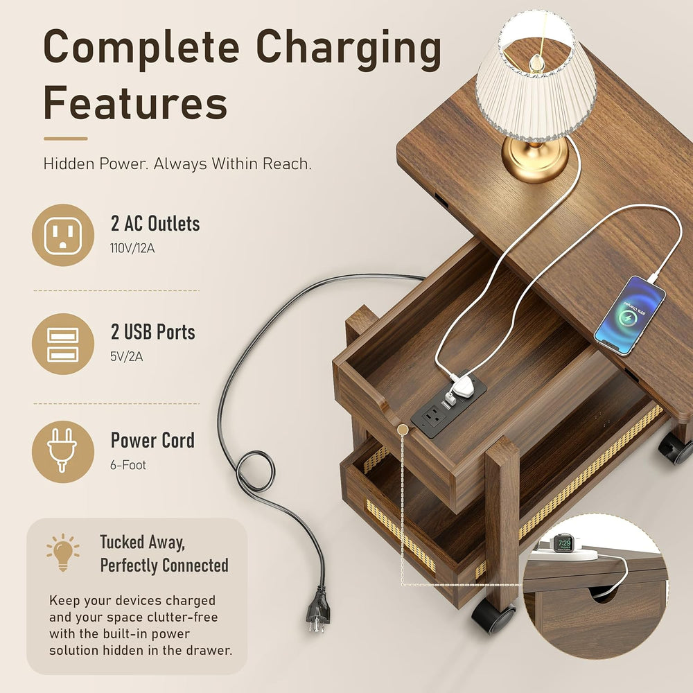 YOSHOOT Flip Top End Table with Charging Station, Narrow Side Table | 13&quot...