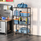 SINGAYE 4 Tier Adjustable Storage Shelf with Wheels Heavy Duty Shelving Unit Rack Shelves Wire for Garage Office Pantry Kitchen 14" Dx36 Wx58 H 1400LBS Black