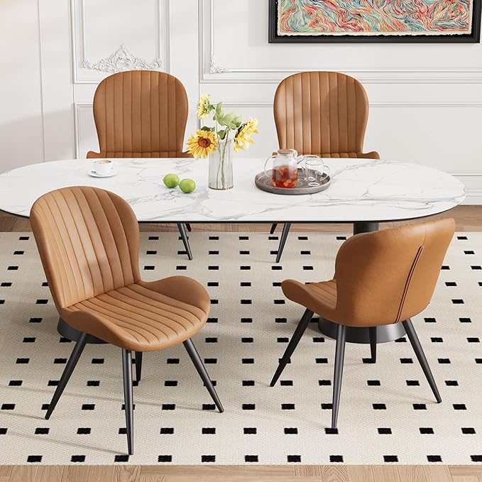 Dining Chairs Set of 4, Modern Dining Room Chairs, Fabric Kitchen Chair Upholstered Dining Chairs with Thick Cushions for Kitchen and Dining Room Brown