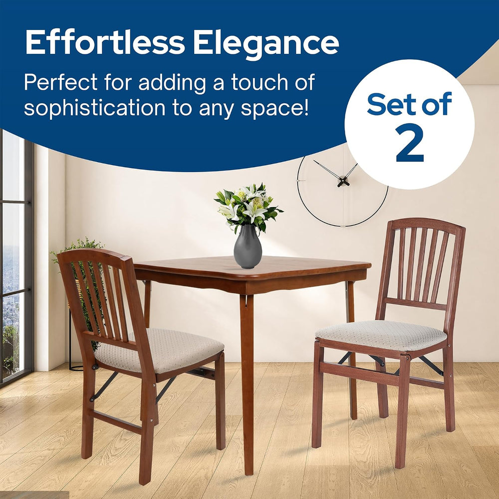 Stakmore Slat Back Wooden Folding Chairs with Padded Seats, Set of 2 - No Ass...