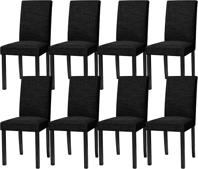 CHUN YI Upholstered Dining Chairs Set of 8, Fabric Dining Room Chairs with Solid Wood Legs, Modern Parson Chairs for Kitchen, Restaurant, Hotel, Black