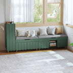 3More 40" Entryway Shoe Storage Bench,Upholstered Hidden Space Beneath Seat Cushion Bench,2-Tier Unique Geometric Shape with Wood Grain,Green