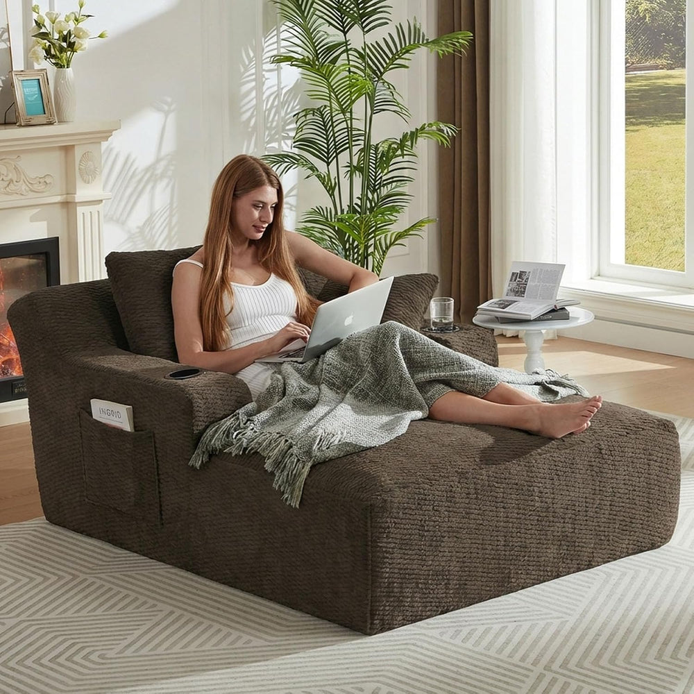 49.2"Oversized Chaise Lounge Chair Indoor,Faux Fur Reading Chair with Cu...