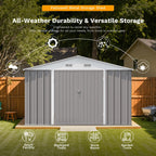 Patiowell 10 x 12 FT Metal Storage Shed for Outdoor with Floor Frame, Steel Yard Shed with Design of Lockable Doors, Utility and Tool Storage for Garden, Backyard, Patio, Outside use, Grey