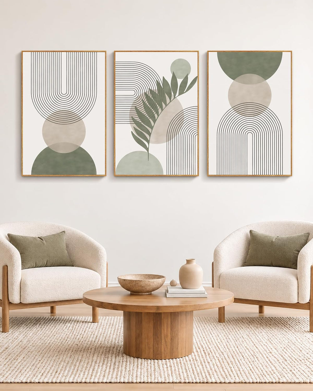 HesenDot 16x24in Boho Sage Green Large Wood Framed Wall Art,Set of 3
