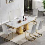 Goujxcy Dining Chairs Set of 6, Modern High Back Kitchen Chairs with Metal Legs and Faux Leather Padded Seat Upholstered Dining Chairs for Dining & Kitchen,Living Room (White&Gold, Set of 6)
