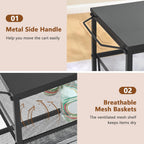 Hoctieon Rolling Storage Cart, 4-Tier Wide Panel Rolling Kitchen Storage Cart, Utility Cart with Handle & Wheels, Mobile Shelving Unit, Metal Frame Narrow Cart for Home Kitchen, Laundry, Black