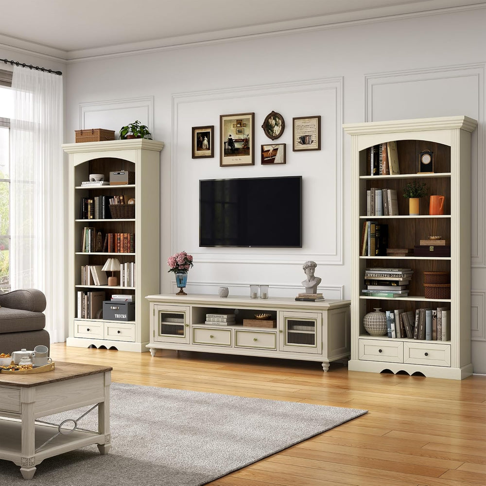 Gyfimoie 71’’ Tall Arched Bookcase with Stroage, Farmhouse 5-Tier Arch Booksh...