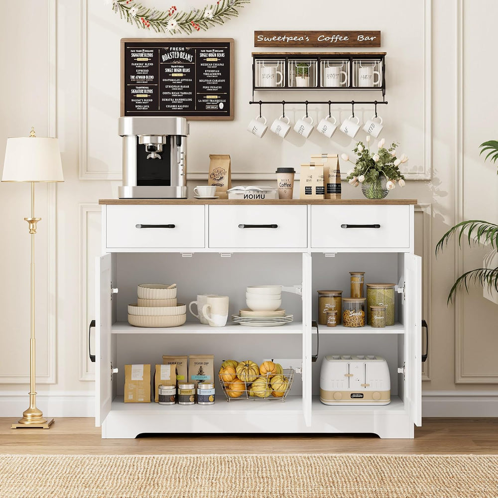 HOSTACK Kitchen Buffet Cabinet with Storage, Sideboard Coffee Bar, White | Fa...